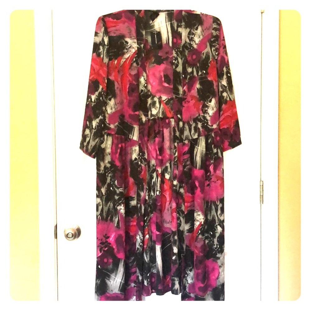 3/4 Sleeve Floral Duster